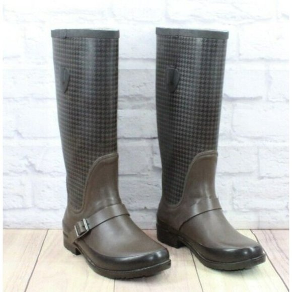 LL Bean Wellies Brown Black Rubber Waterproof Tall Rain Boots Size 8 M - Picture 3 of 12